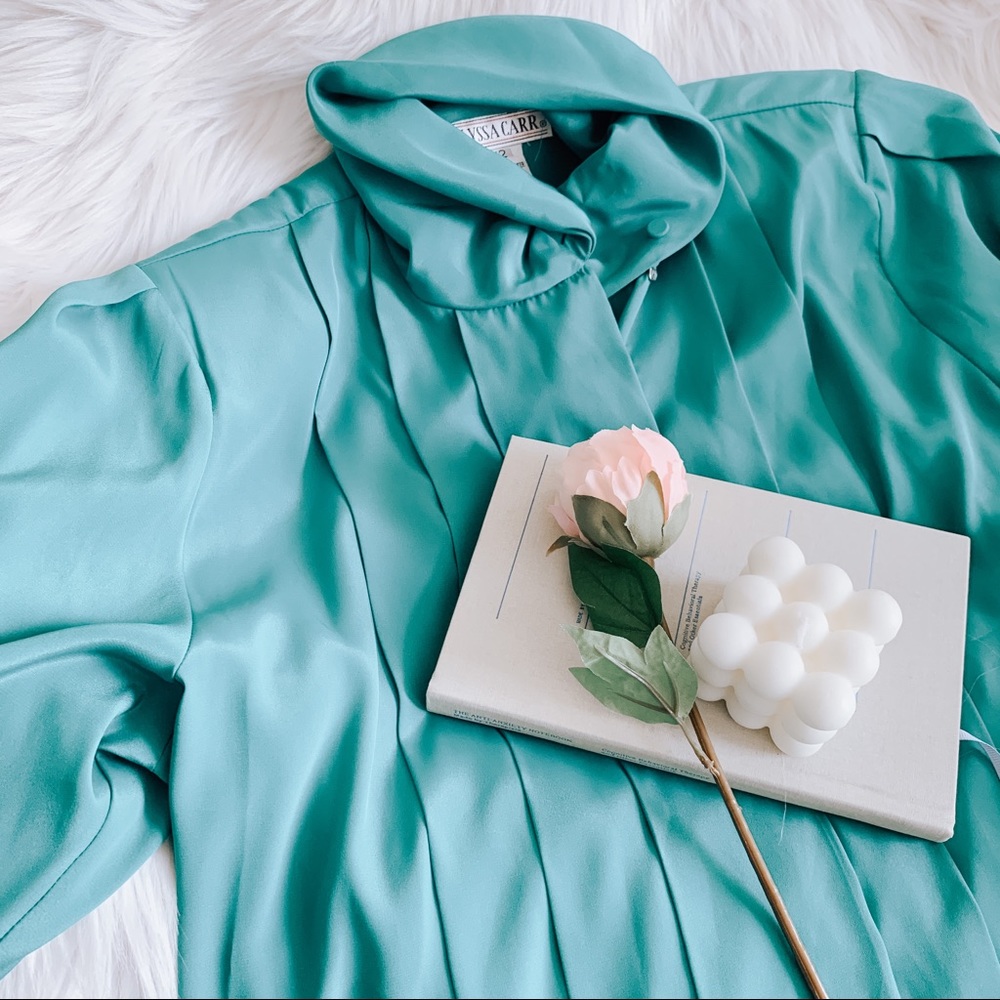 Vintage Teal Long Sleeved Blouse SZ 12